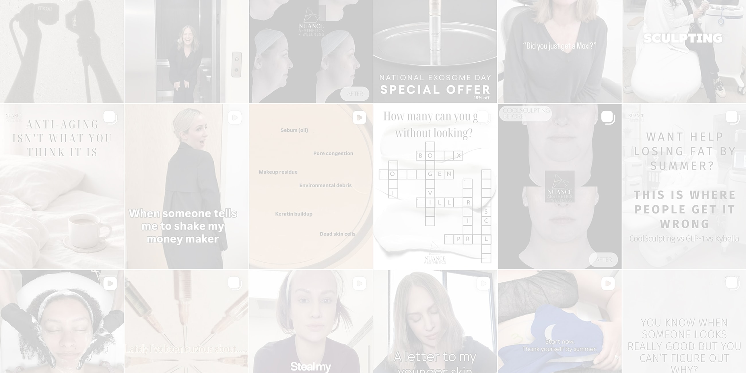Skincare and wellness promotional content collage.