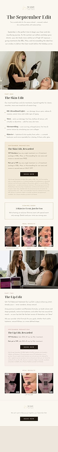 September skincare and lip enhancement promotions.