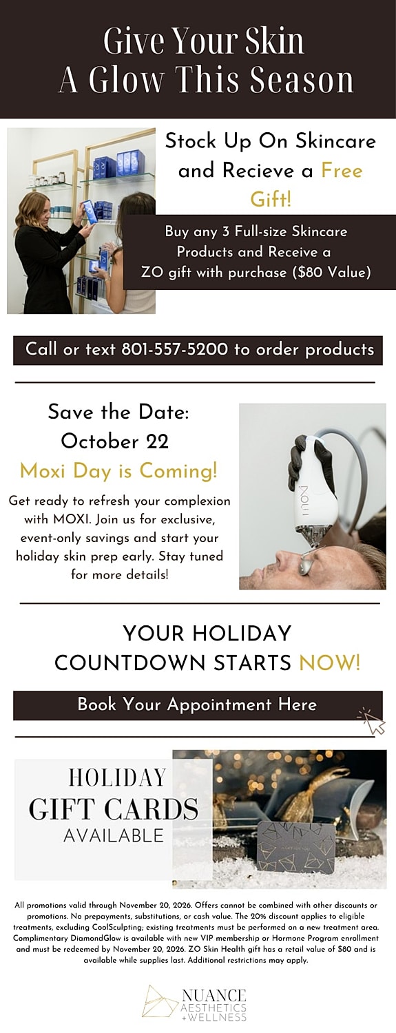 Skincare promotion and event announcement flyer.